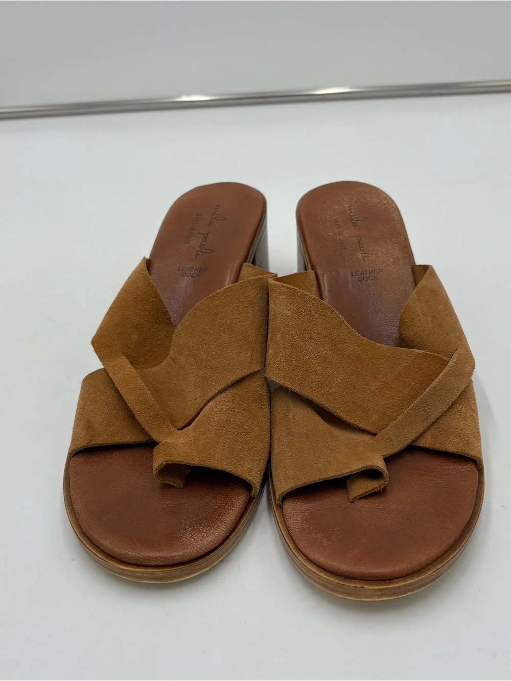 Mila Paoli Brown Tan Suede Sandals Block Heel Made in Italy Women’s Size 10.5